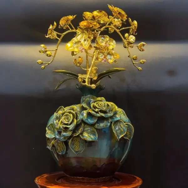 Bình Hoa Lan hút lộc 3 nhánh mạ vàng 24K