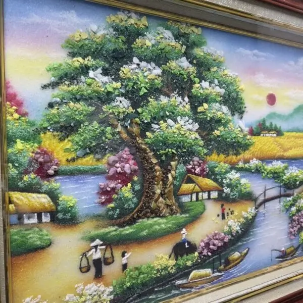Tranh Quà Tặng: 20+ Gợi Ý Sang Trọng, Ý Nghĩa Cho Mọi Dịp Tranh đá quý phong cảnh “Làng quê yên bình”