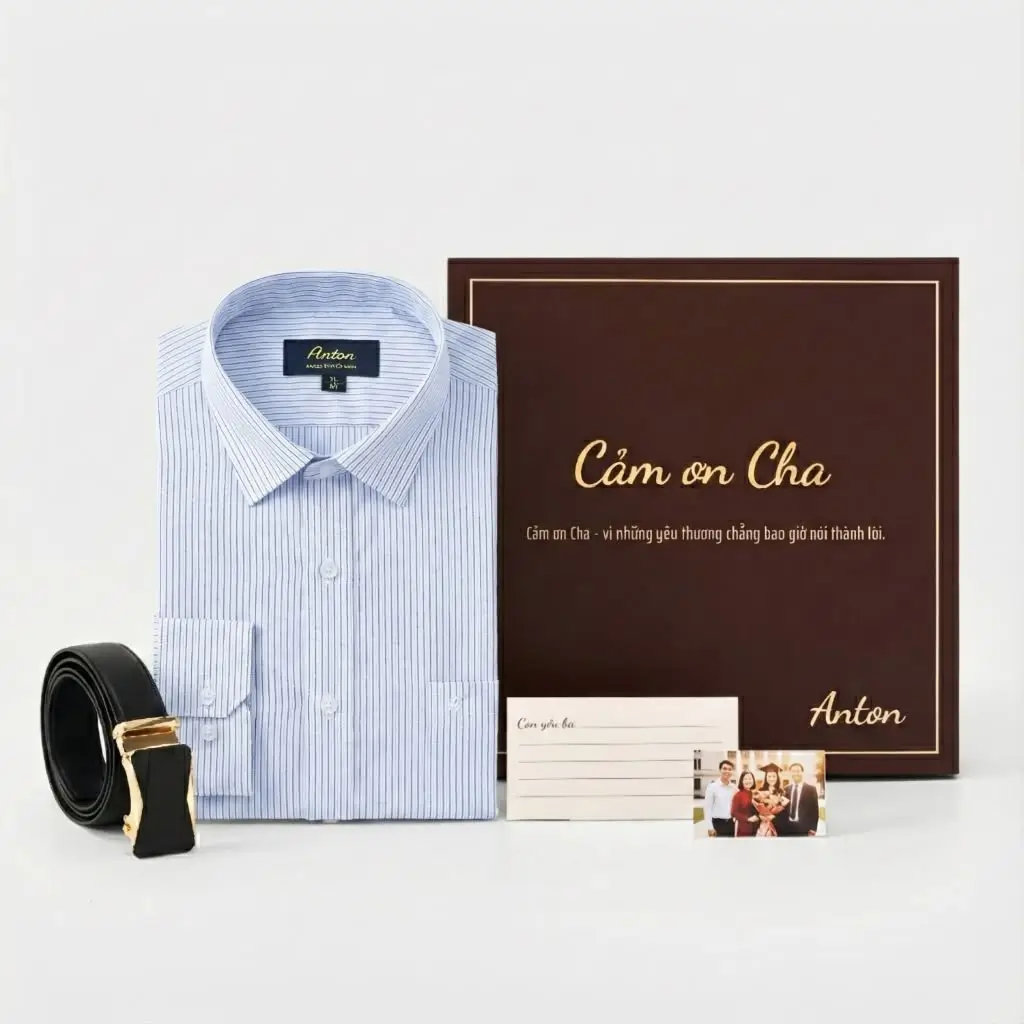 15+ quà tặng 19/11 ý nghĩa cho bố, chồng, người yêu, sếp và đồng nghiệp nam Set quà tặng áo sơ mi kèm thức lưng da cho cha