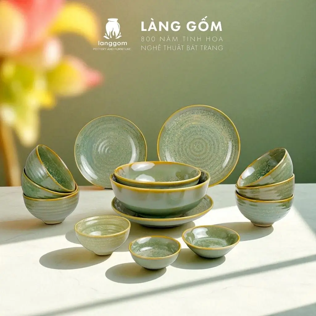Bộ ấm chén gốm Bát Tràng cao cấp – món quà tinh tế, thanh lịch