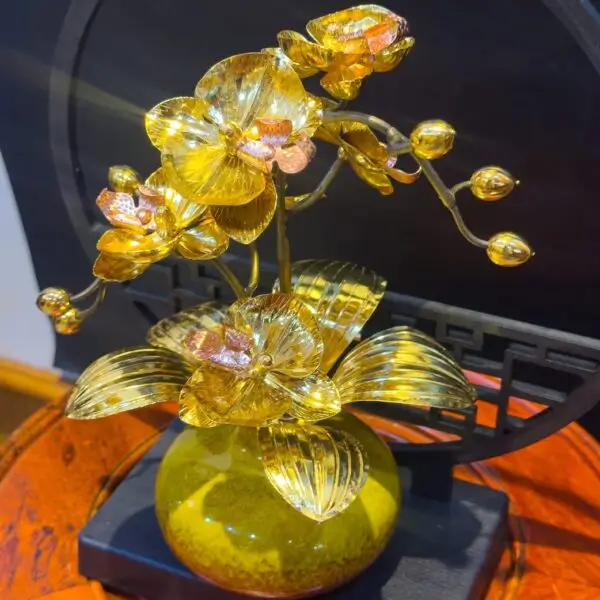 Bình Hoa lan mini 2 nhánh mạ vàng 24K