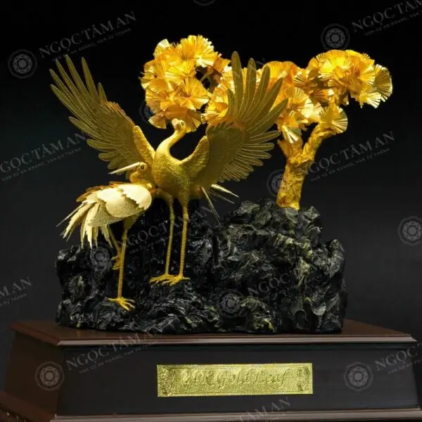 Tượng tùng hạc diên niên dát vàng 24K