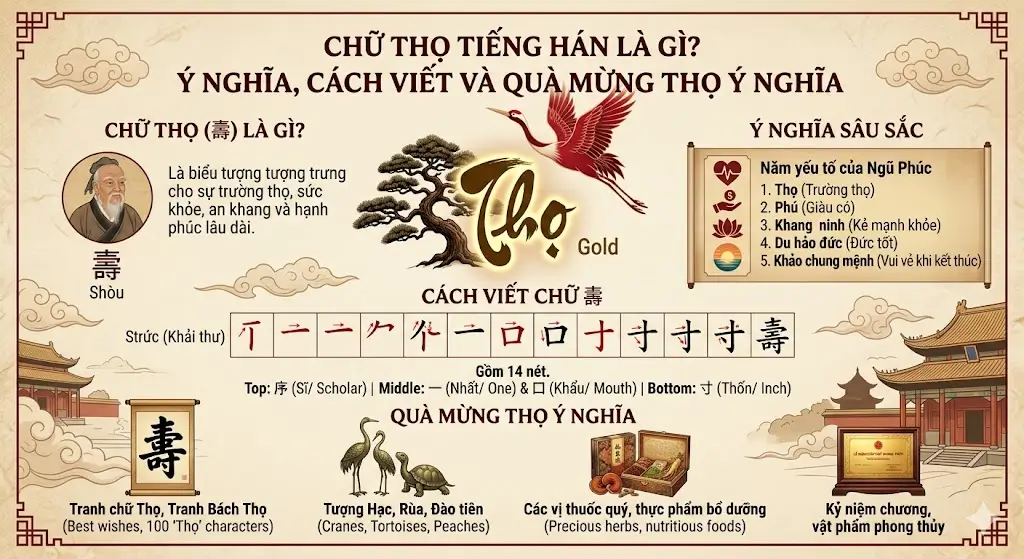 Chữ Thọ trong tiếng Hán là gì? Cách viết và quà mừng thọ tinh tế Chữ Thọ trong tiếng Hán