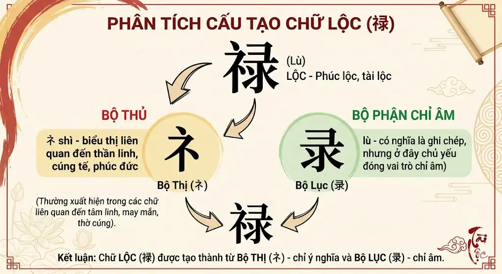 Chữ Lộc trong tiếng Hán là gì? Ý nghĩa và cách dùng trong phong thủy Cấu tạo bộ thủ của chữ Lộc ( 禄)