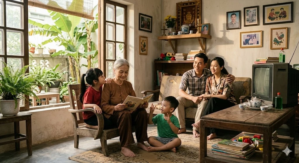 15+ Bài Thơ Về Gia Đình Hay, Ngắn Gọn, Cảm Động Và Ý Nghĩa Nhất Hình ảnh bà cùng các con và cháu