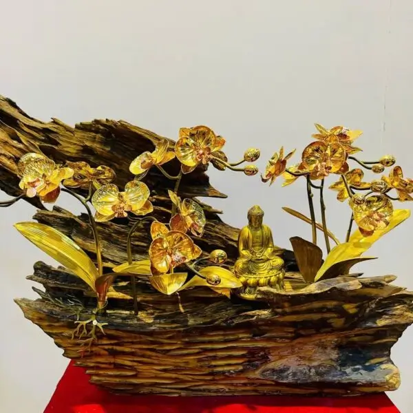 Hoa lan dát vàng trên thân gỗ (6 nhánh)