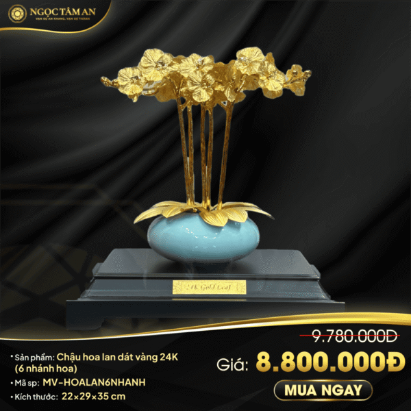 Chậu hoa lan dát vàng 24K (6 nhánh)
