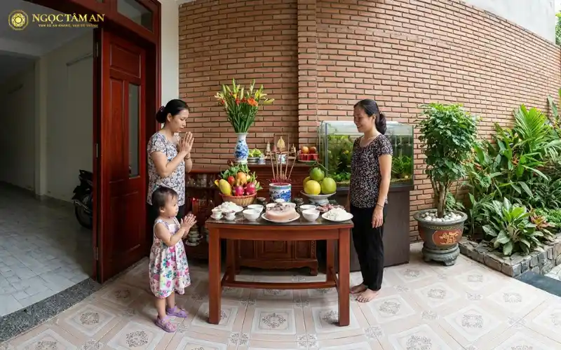 Mâm cúng cô hồn rằm tháng 7 đầy đủ bày ngoài trời