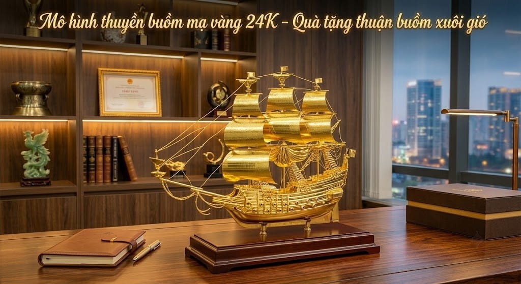 Mô hình thuyền buồm mạ vàng