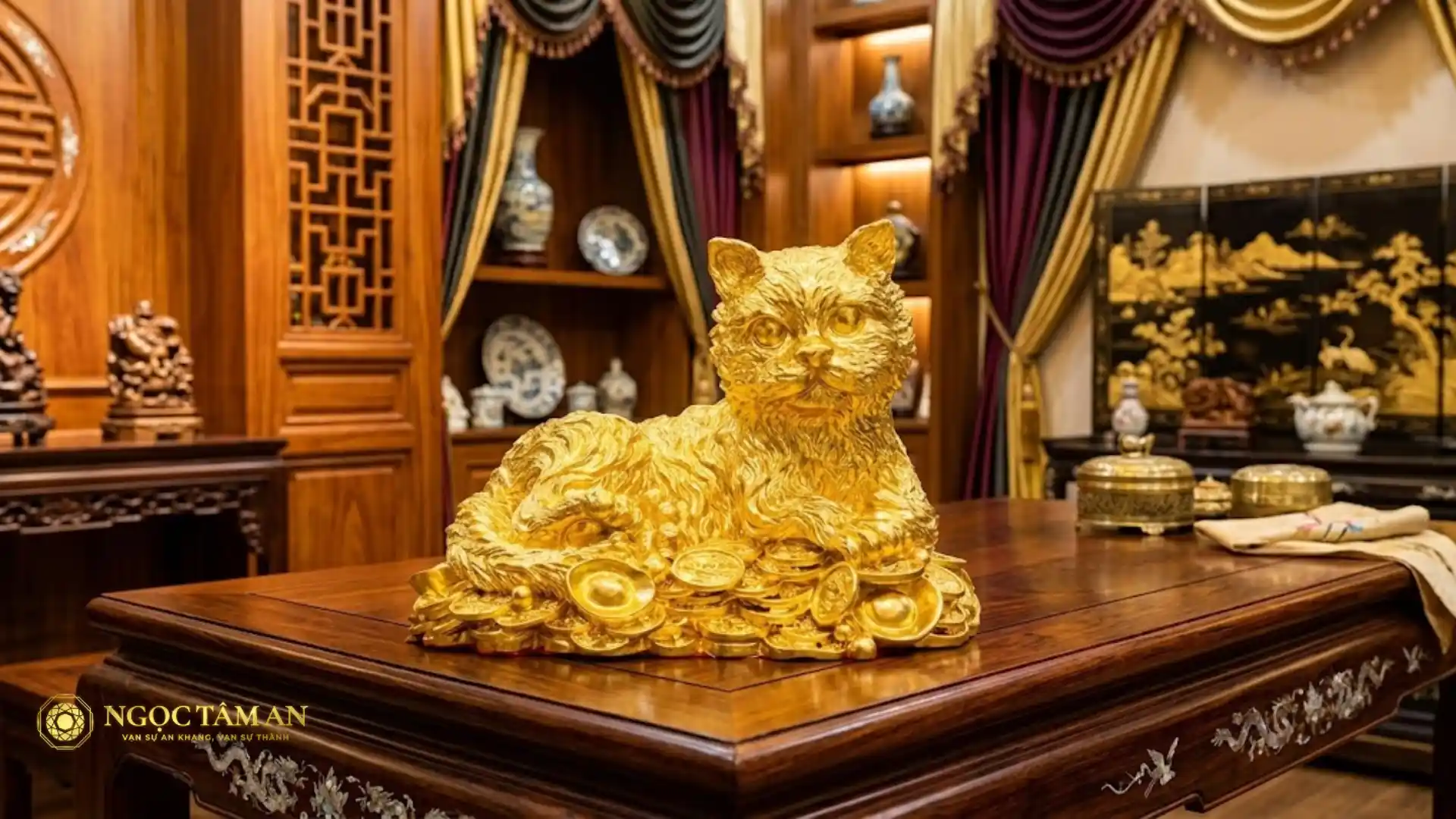 Tượng mèo (mão) mạ vàng