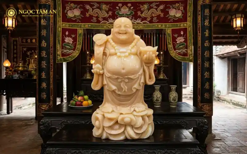 Tượng Ngọc Di Lặc Thần Tài Hoan Hỉ được ưa chuộng, mang đến niềm vui, may mắn và tài lộc cho gia chủ.