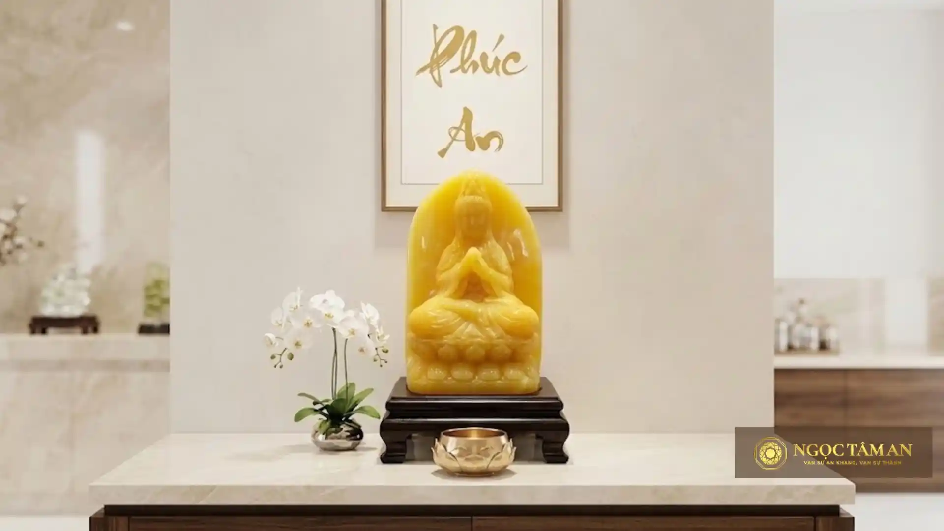 Phật Bà Quan Âm che chở, bảo vệ gia chủ khỏi những điều không may, mang đến cuộc sống bình an, hạnh phúc