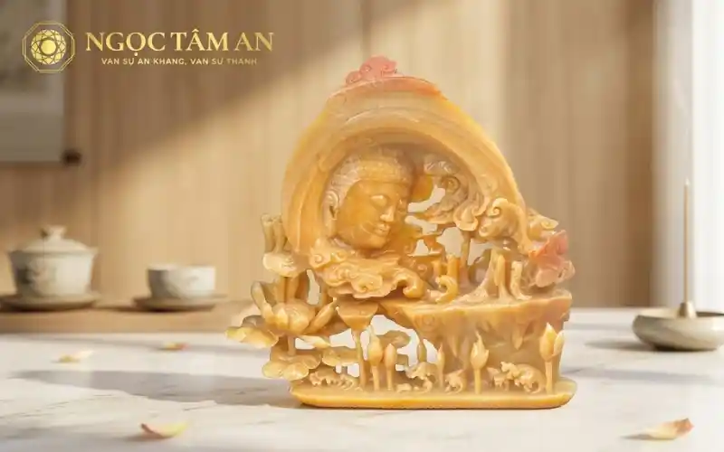 Bức tượng Phật Thích Ca được xem là vật phẩm phong thủy giúp gia chủ xua đuổi tà khí, mang lại bình an, may mắn và tài lộc