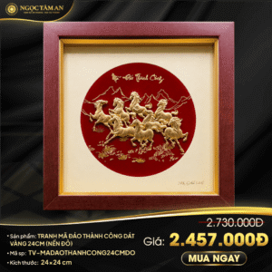 Tranh Mã đáo thành công dát vàng nền đỏ (25x25cm)