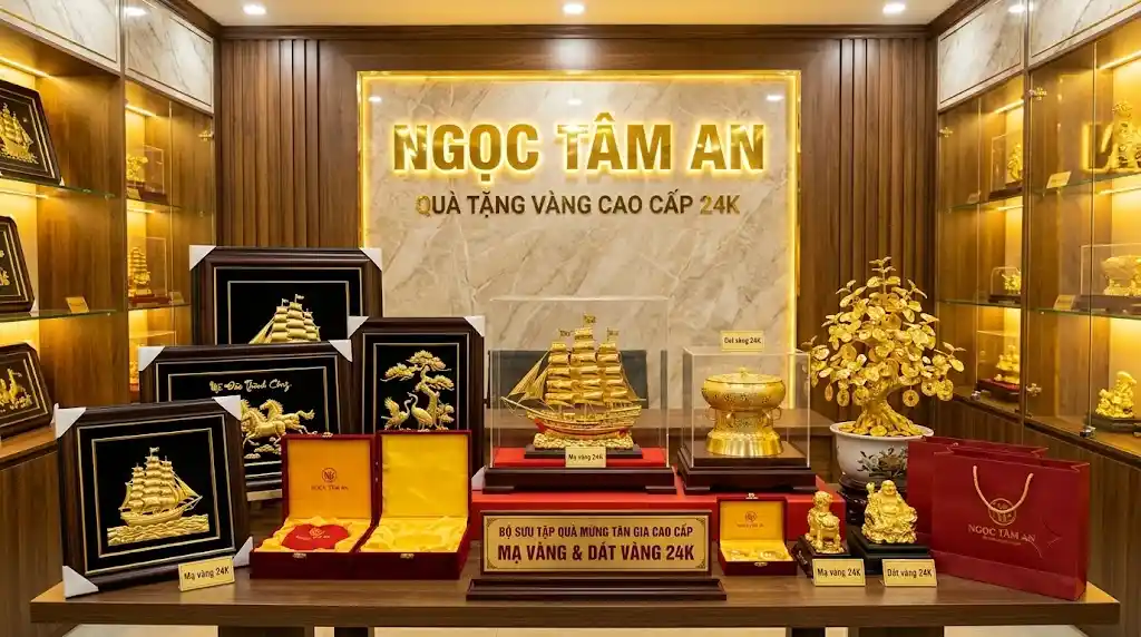 Bộ sưu tập quà tặng tân gia cao cấp mạ vàng, dát vàng 24K tại Ngọc Tâm An.