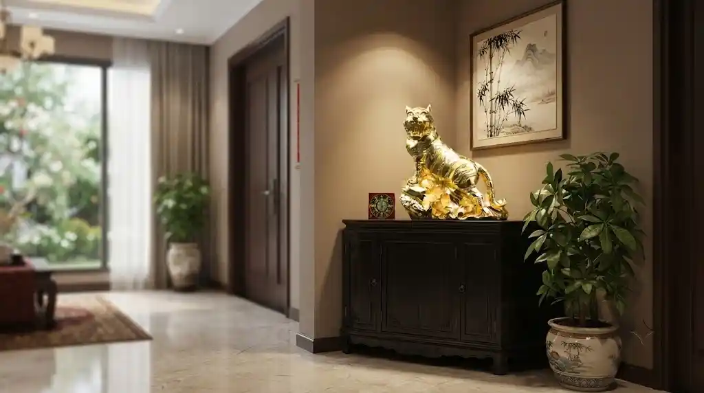 Cách đặt tượng hổ phong thủy đúng hướng trong phòng khách