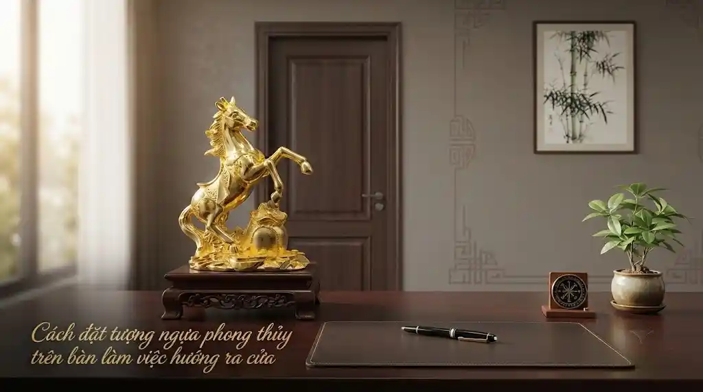Đặt tượng ngựa trên bàn làm việc, đầu hướng ra cửa để cầu công danh thuận lợi.