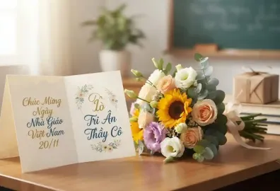 Thiệp và hoa kèm lời chúc 20/11 tri ân thầy cô